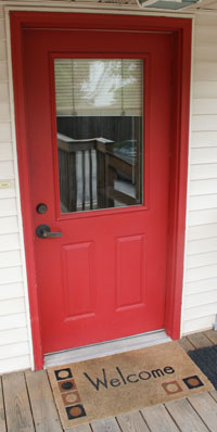 A photograph of the main entrance used at the Lutheran Center.